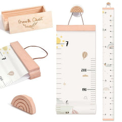 Wooden Growth Chart Ruler with Bird Clips for Youngsters' Room Wall Decor