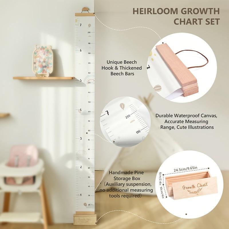 Wooden Growth Chart Ruler with Bird Clips for Youngsters' Room Wall Decor