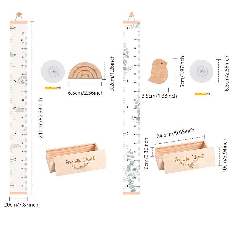 Wooden Growth Chart Ruler with Bird Clips for Youngsters' Room Wall Decor