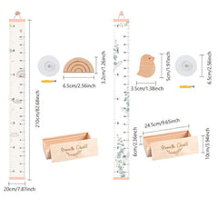 Wooden Growth Chart Ruler with Bird Clips for Youngsters' Room Wall Decor