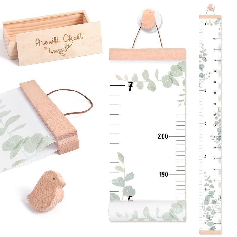 Wooden Growth Chart Ruler with Bird Clips for Youngsters' Room Wall Decor