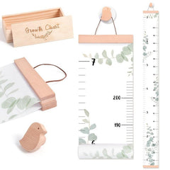 Wooden Growth Chart Ruler with Bird Clips for Youngsters' Room Wall Decor