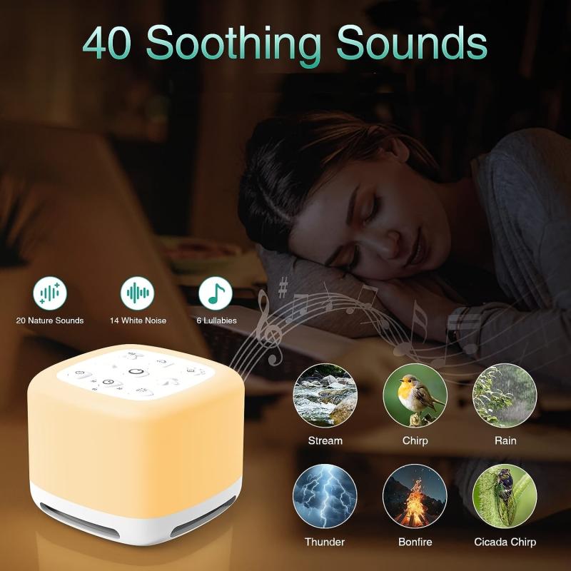 Portable Noise Sleep Machine & Speaker 40 Sounds RGB Night Light