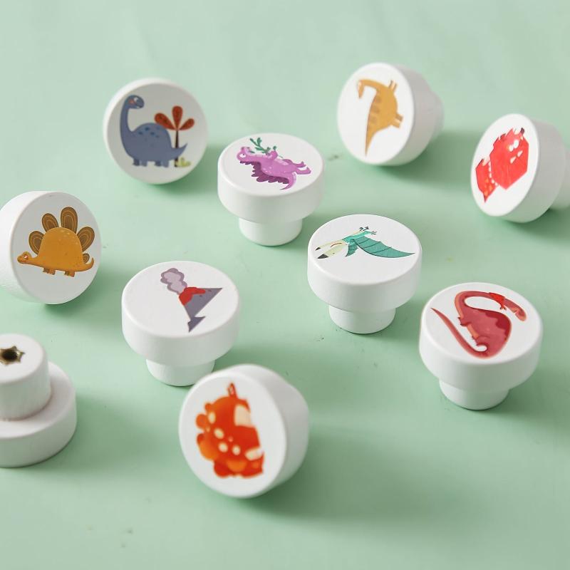 Wooden Dinosaur Motifs Drawer Knobs Easy Install