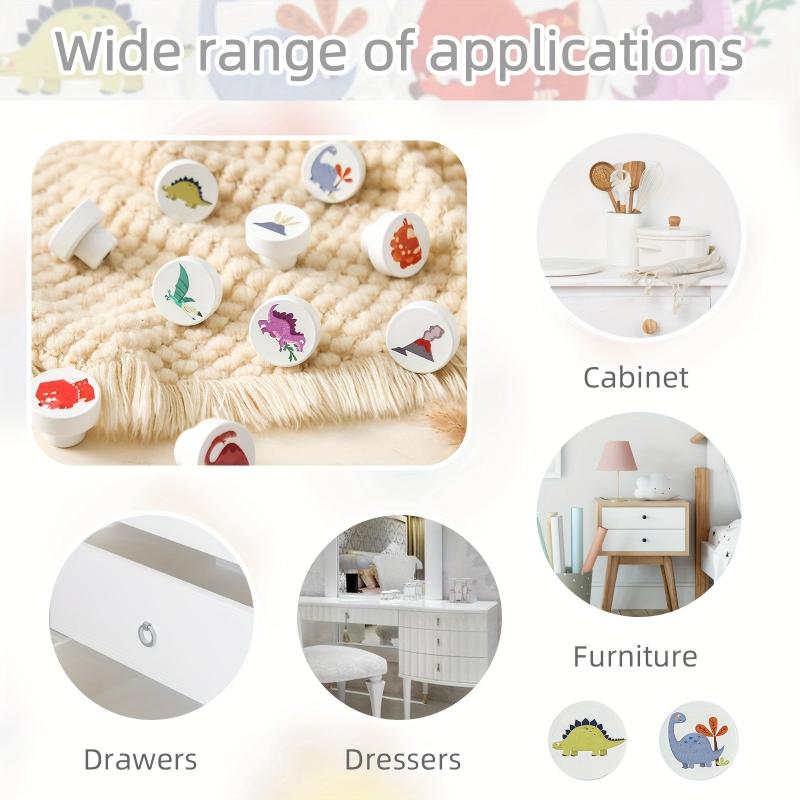 Wooden Dinosaur Motifs Drawer Knobs Easy Install