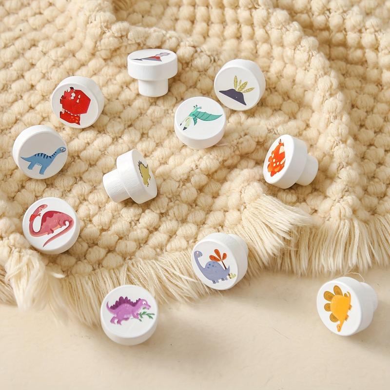 Wooden Dinosaur Motifs Drawer Knobs Easy Install