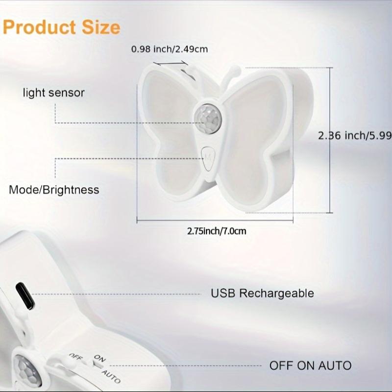 Butterfly Motion Sensor Night Light USB Rechargeable Indoor