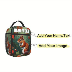 Personalized Insulated Lunch Tote Bag Rustic Squirrel & Pinecones Custom Meal