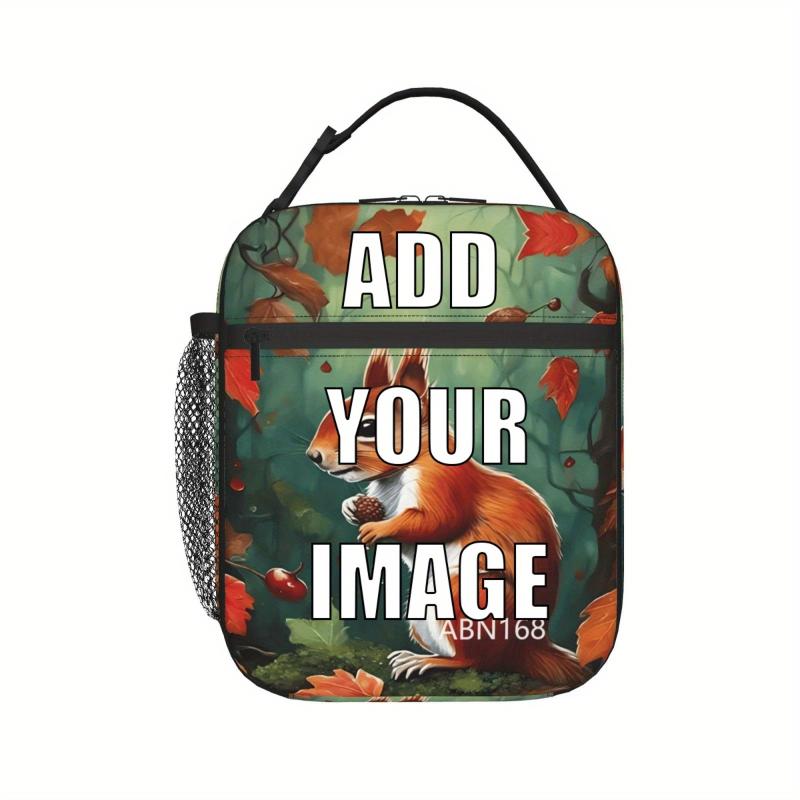 Personalized Insulated Lunch Tote Bag Rustic Squirrel & Pinecones Custom Meal