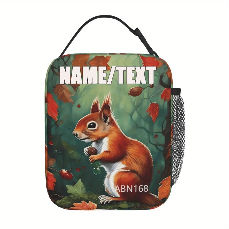 Personalized Insulated Lunch Tote Bag Rustic Squirrel & Pinecones Custom Meal