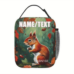 Personalized Insulated Lunch Tote Bag Rustic Squirrel & Pinecones Custom Meal