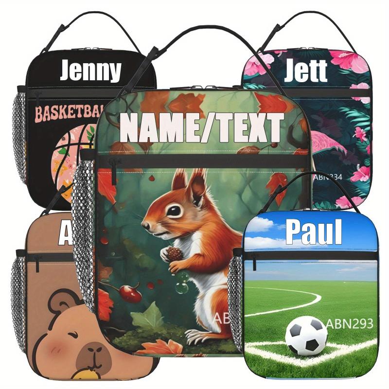 Personalized Insulated Lunch Tote Bag Rustic Squirrel & Pinecones Custom Meal
