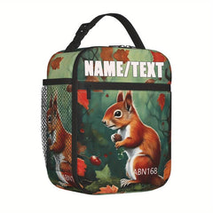 Personalized Insulated Lunch Tote Bag Rustic Squirrel & Pinecones Custom Meal