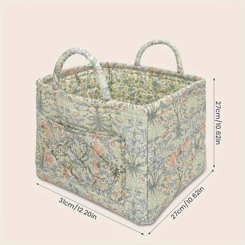 Large Capacity Flower & Grass Garden Style Fabric Storage Basket