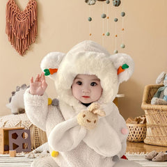 Plush Velvet Warm Hat with Scarf - Girl Boy Hat