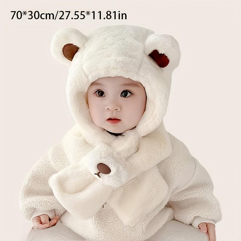 Plush Velvet Warm Hat with Scarf - Girl Boy Hat