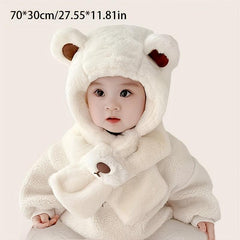 Plush Velvet Warm Hat with Scarf - Girl Boy Hat