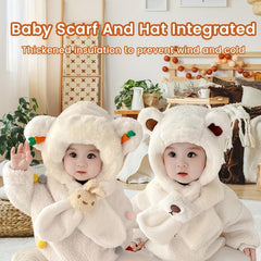 Plush Velvet Warm Hat with Scarf - Girl Boy Hat