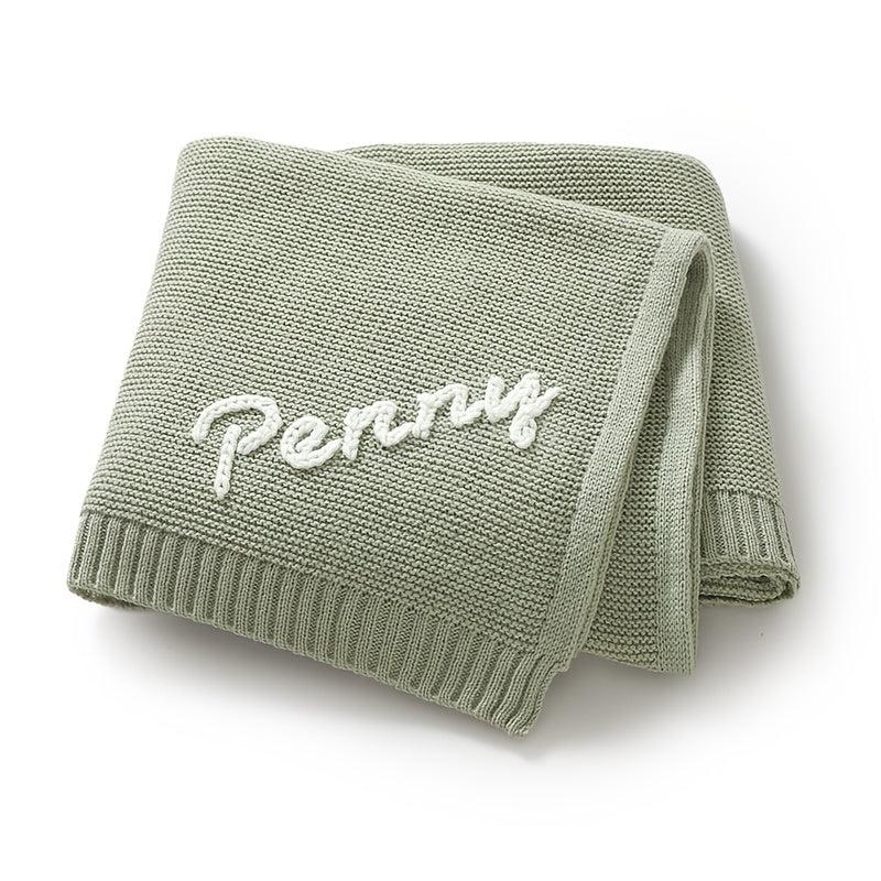 Personalized Hand Embroidered Baby Name Knitted Blanket