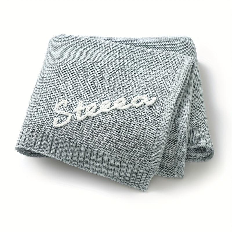 Personalized Hand Embroidered Baby Name Knitted Blanket