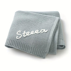 Personalized Hand Embroidered Baby Name Knitted Blanket