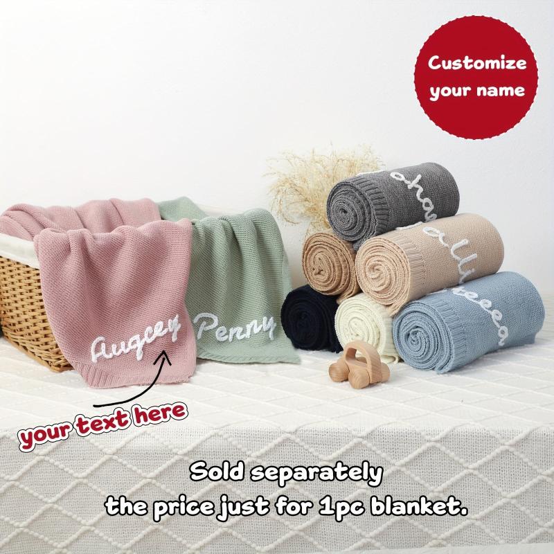Personalized Hand Embroidered Baby Name Knitted Blanket