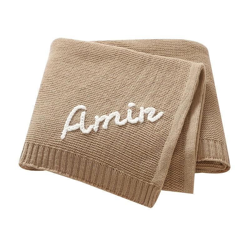 Personalized Hand Embroidered Baby Name Knitted Blanket