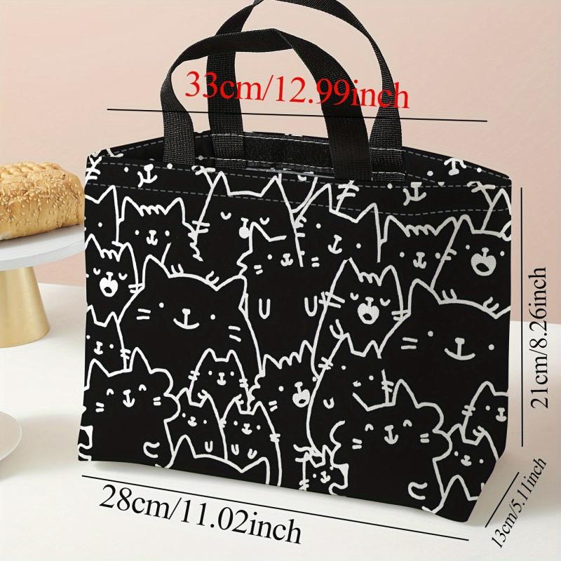 Cat Print Insulated Lunch Bag Waterproof Thermal Tote