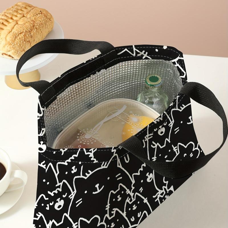 Cat Print Insulated Lunch Bag Waterproof Thermal Tote