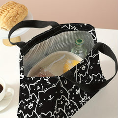 Cat Print Insulated Lunch Bag Waterproof Thermal Tote