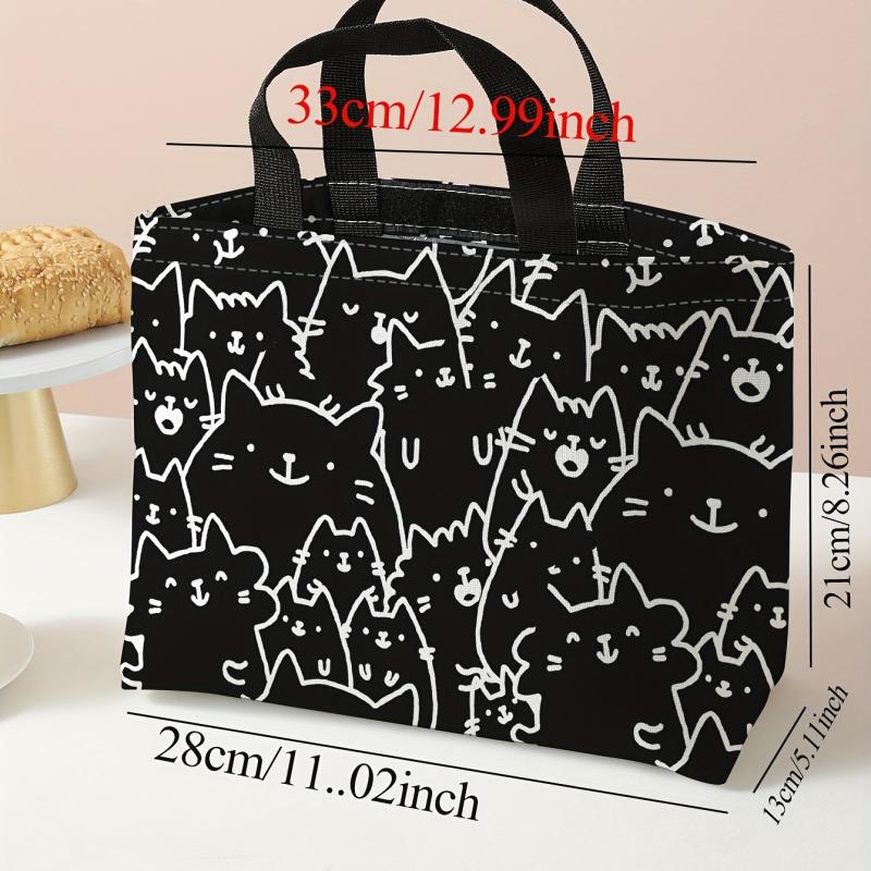 Cat Print Insulated Lunch Bag Waterproof Thermal Tote