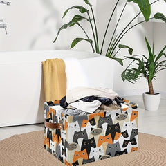 Set of 2 Cat Pattern Storage Baskets - Foldable Cloth Cube Basket
