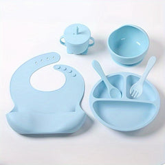 6pcs Silicone Dining Set for Ages 3-6, Beige/Deep Pink/Cyan