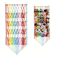 Boho Toy Storage Rack w/ Tassels, Large Capacity Wall Hanging Net