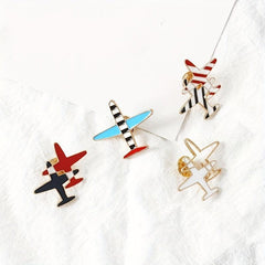 Men's Small Airplane Brooch Flower Badge Striped Airplane Brooch