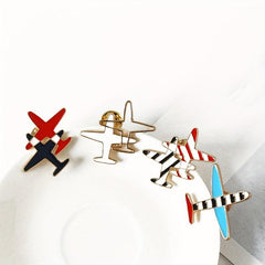 Men's Small Airplane Brooch Flower Badge Striped Airplane Brooch