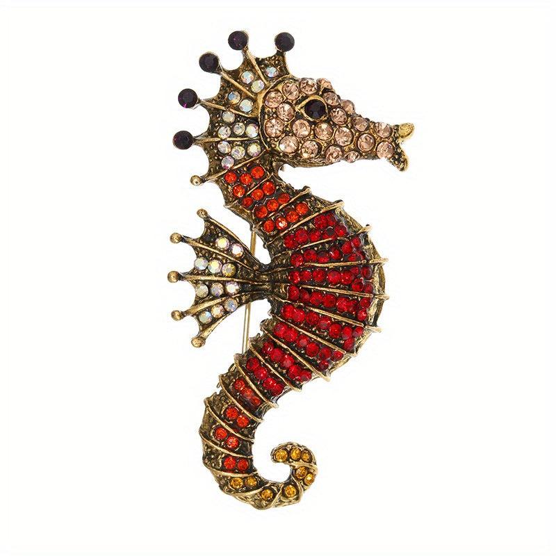 Sparkling Sea Horse Brooch Pin Rhinestone Marine Animal Corsage Pin