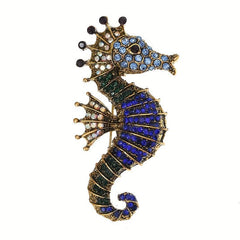 Sparkling Sea Horse Brooch Pin Rhinestone Marine Animal Corsage Pin