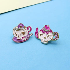Rose Red Skull Teapot Coffee Cup Cartoon Brooch