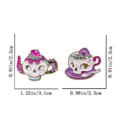 Rose Red Skull Teapot Coffee Cup Cartoon Brooch
