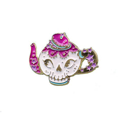 Rose Red Skull Teapot Coffee Cup Cartoon Brooch