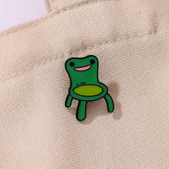 Kids Frog Stool Shape Green Bag Brooch Pin