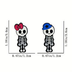 Skull Skeleton Brooch Couple Enamel Pin 2 Styles Red Bowknot Female