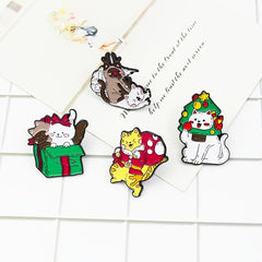 Cat Reindeer Santa Claus Christmas Tree Brooch