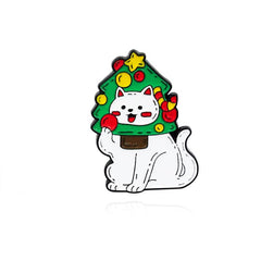 Cat Reindeer Santa Claus Christmas Tree Brooch