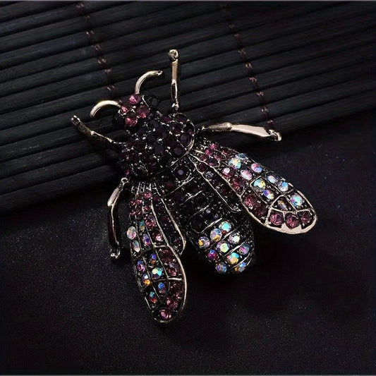 Vintage Bee Rhinestone Brooch Banquet Clothes Pin Scarf Clip
