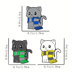 1pc Pins Zinc Alloy 3 Styles Scarf Cat Yellow Green Scarf Kitten Animal Brooch
