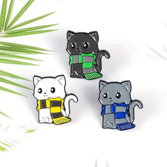 1pc Pins Zinc Alloy 3 Styles Scarf Cat Yellow Green Scarf Kitten Animal Brooch