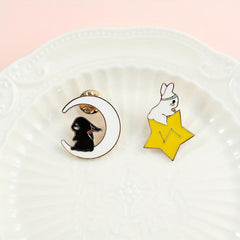 Men's Rabbit Brooch with Stars Moon Space Elements Enamel Pins