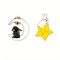 Men's Rabbit Brooch with Stars Moon Space Elements Enamel Pins